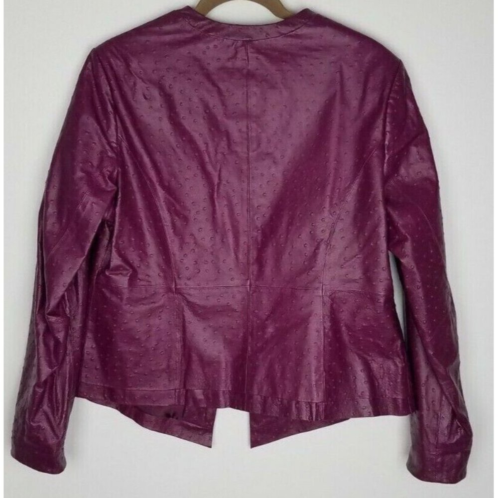 Vintage Hal Rubenstein Sz. L Purple Textured 100% Leather Jacket W/Pockets - Picture 6 of 7